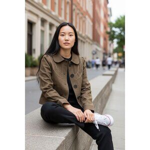 Zara Womens Military Style Cotton Jacket Size S Brown